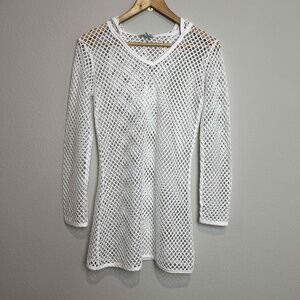 Balance Hooded Cover Up Collection‎ Size Small Top White Mesh Long Sleeve